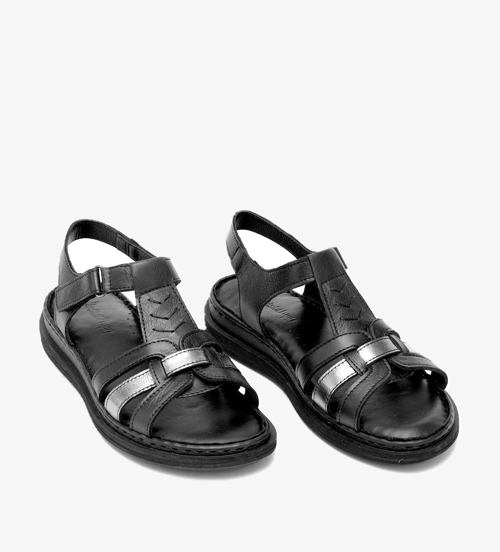 Elit Rhm017 Kadın Hakiki Deri Ortopedik Düz Sandalet Siyah - Görsel 1