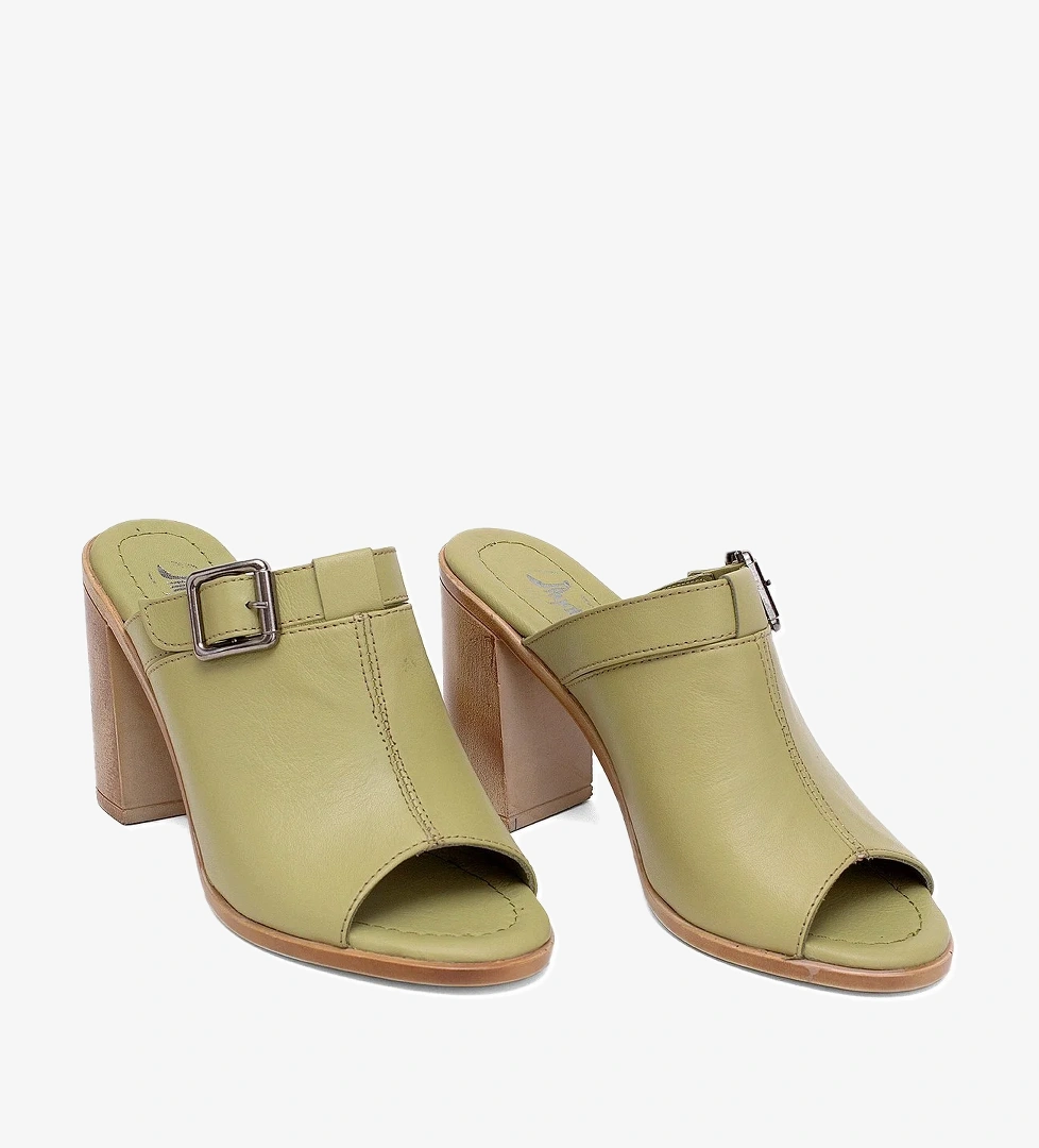 Elit Koc17-03 Kadın Hakiki Deri Topuklu Terlik Yeşil