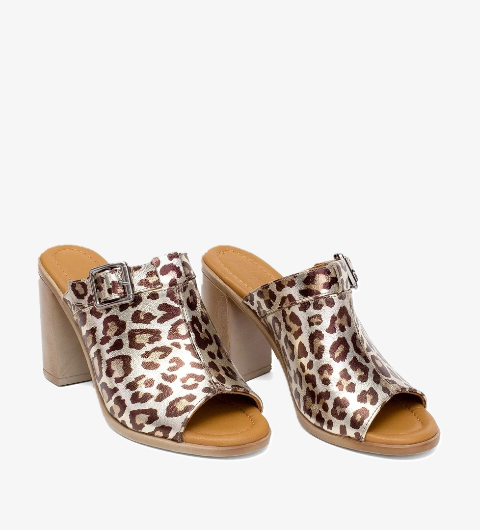 Elit Koc17-03 Kadın Hakiki Deri Topuklu Terlik Leopar