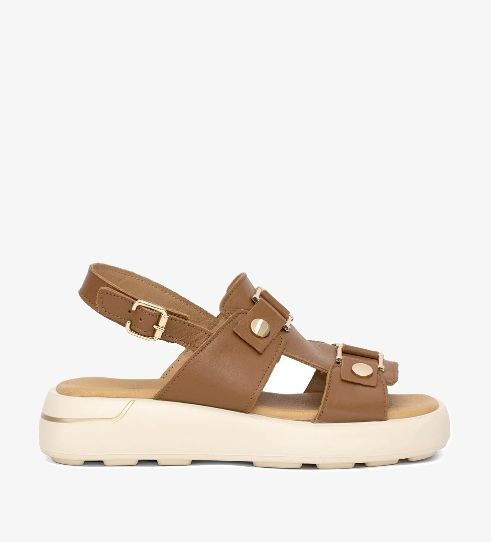 25440007Y Kadın Hakiki Deri Düz Sandalet Taba - Görsel 1