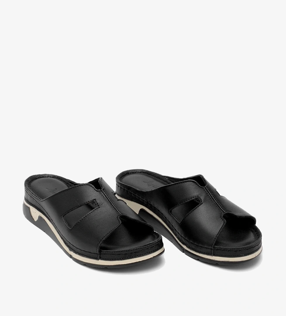 Ayakkabı Fuarı Elit Rhmm-23 Kadın Hakiki Deri Ortopedik Düz Terlik Siyah Taba model görseli