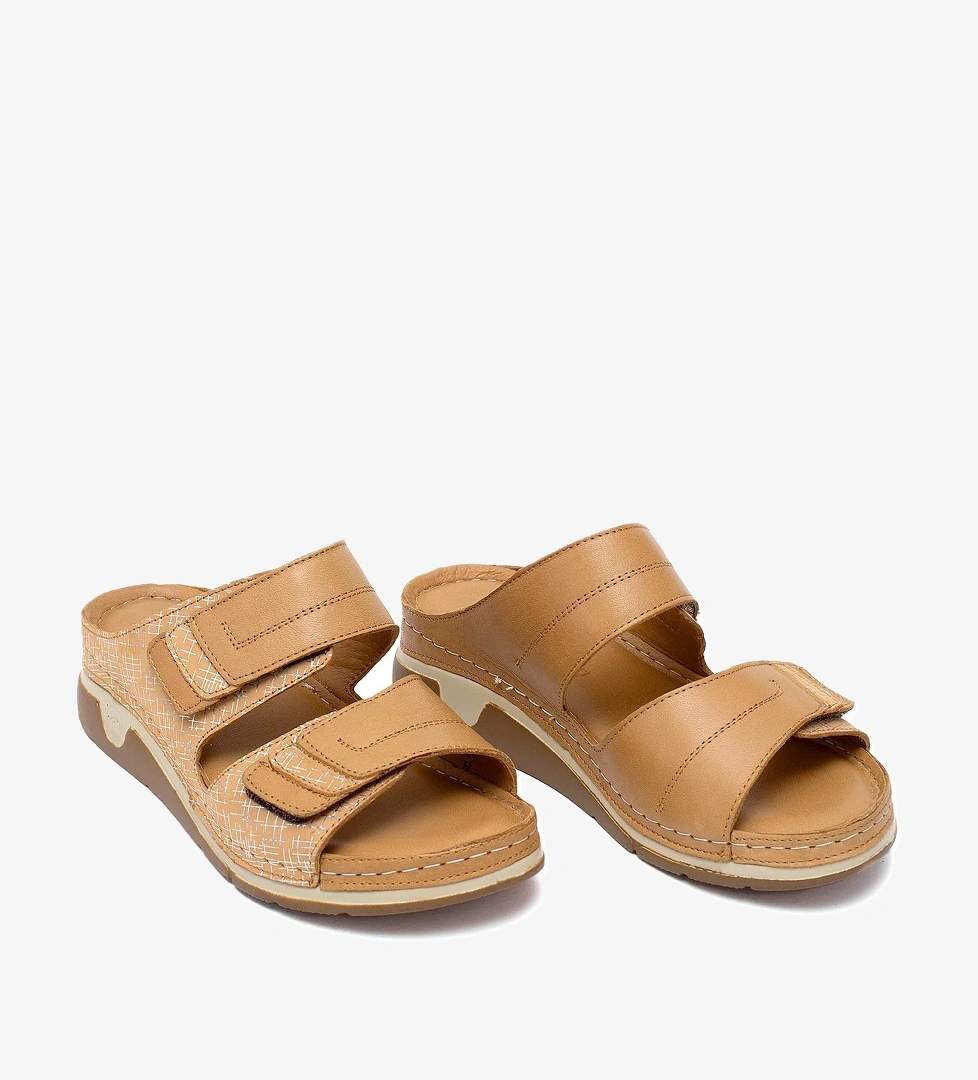 Elit RhmM-17 Kadın Hakiki Deri Ortopedik Düz Terlik Taba