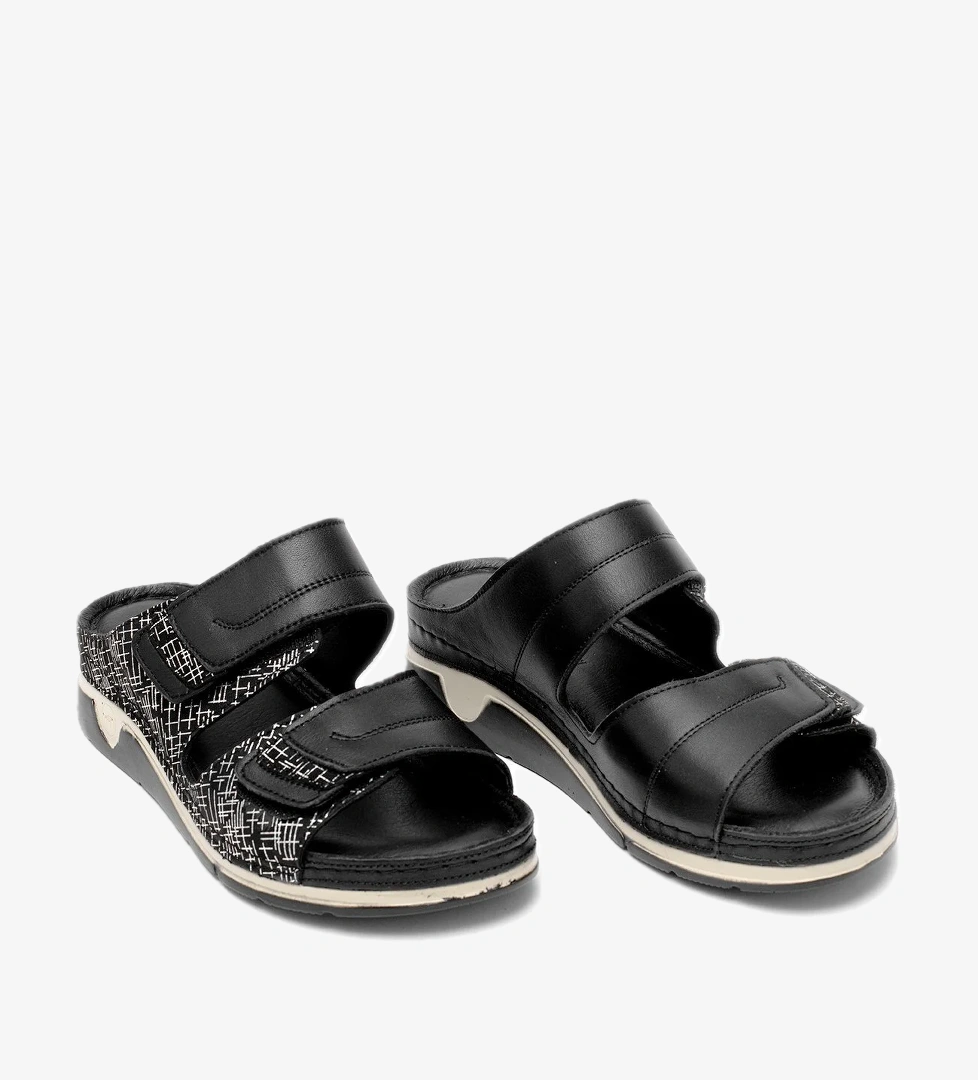 Elit RhmM-17 Kadın Hakiki Deri Ortopedik Düz Terlik Siyah - Görsel 1