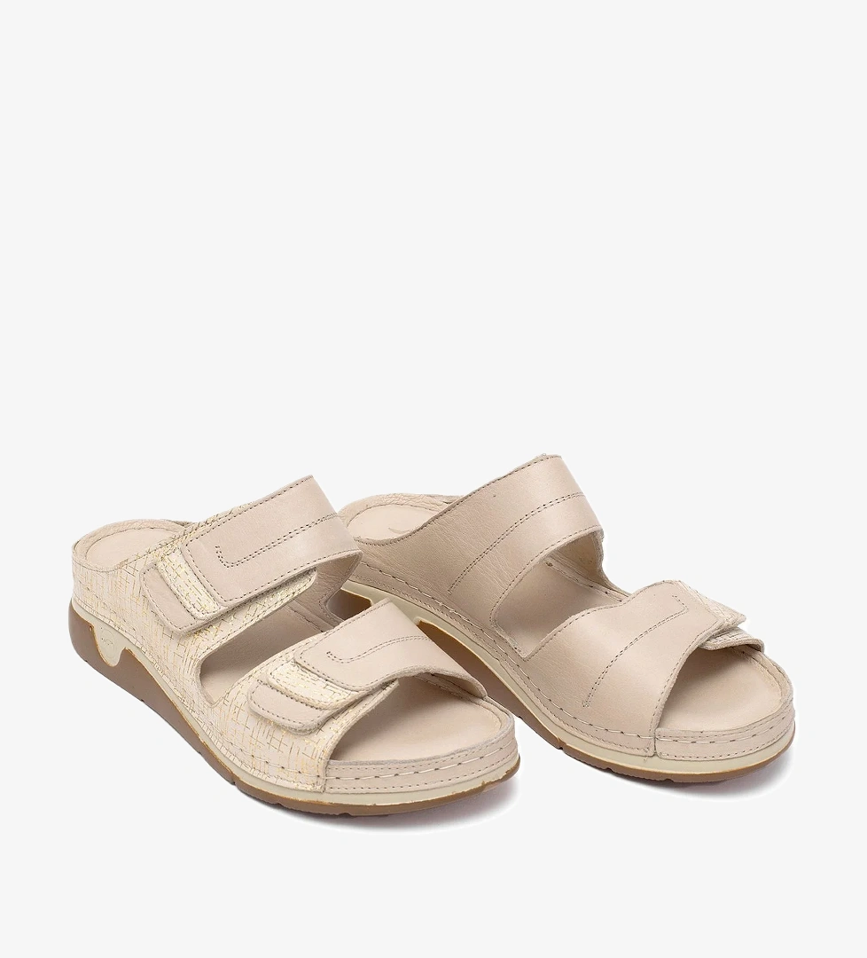 Elit RhmM-17 Kadın Hakiki Deri Ortopedik Düz Terlik Bej