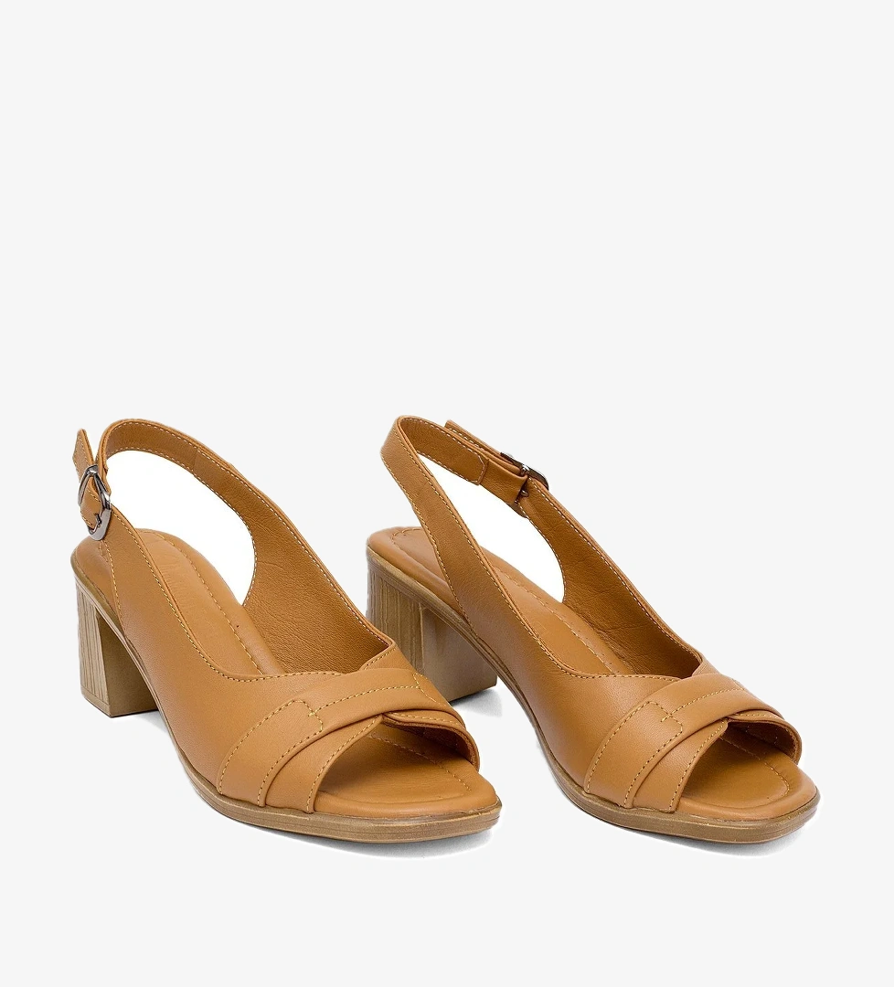 Elit Koc22-18 Kadın Hakiki Deri Topuklu Sandalet Taba