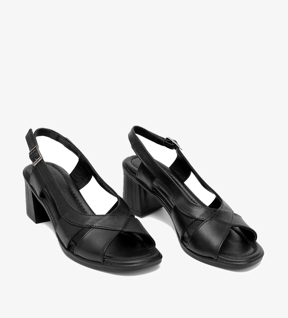 Elit Koc15-06 Kadın Hakiki Deri Topuklu Sandalet Siyah