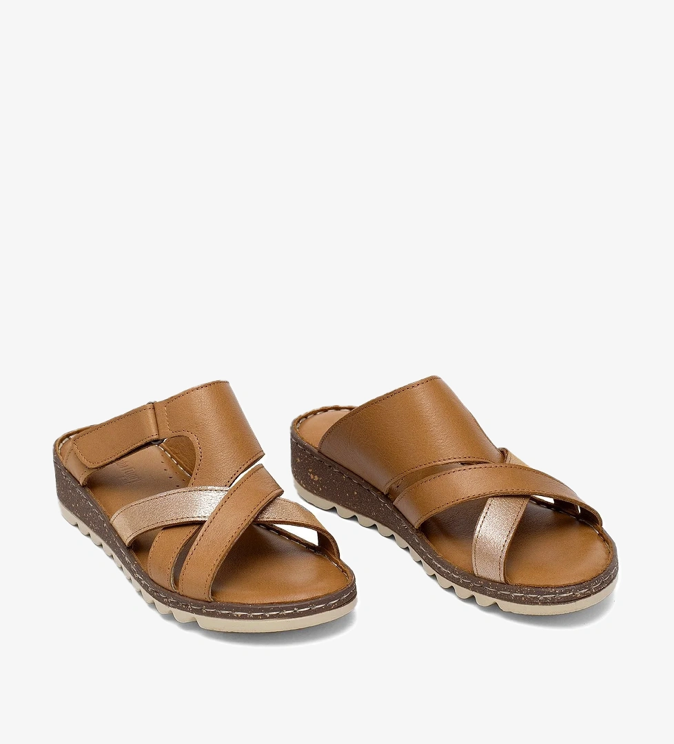 Elit Rhm012 Kadın Hakiki Deri Ortopedik Düz Terlik Taba