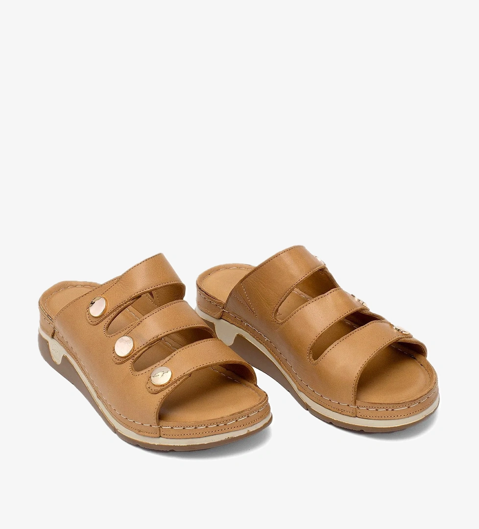 Elit RhmM-15 Kadın Hakiki Deri Ortopedik Düz Terlik Taba - Görsel 1