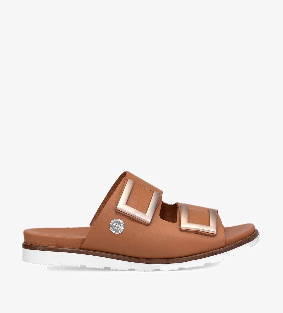 D25YT-1235 Kadın Hakiki Deri Düz Terlik Taba