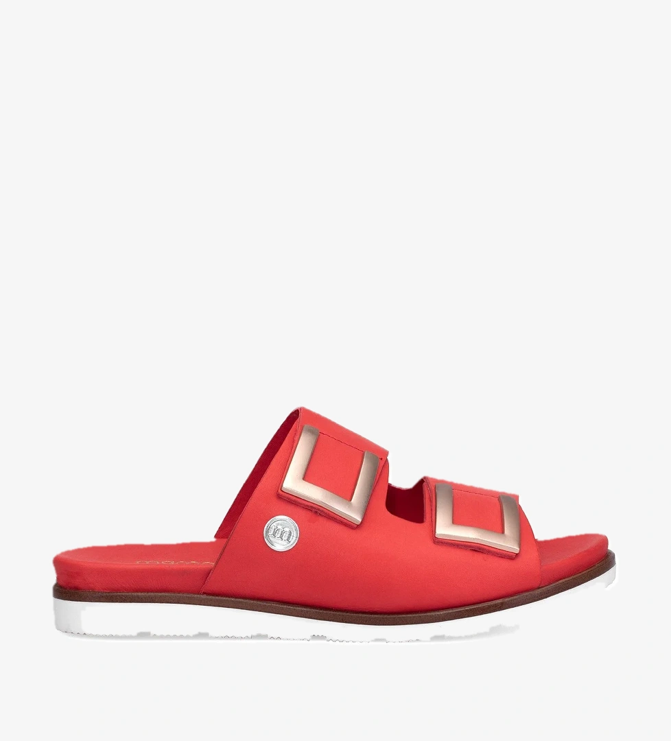 D25YT-1235 Kadın Hakiki Deri Düz Terlik Kırmızı