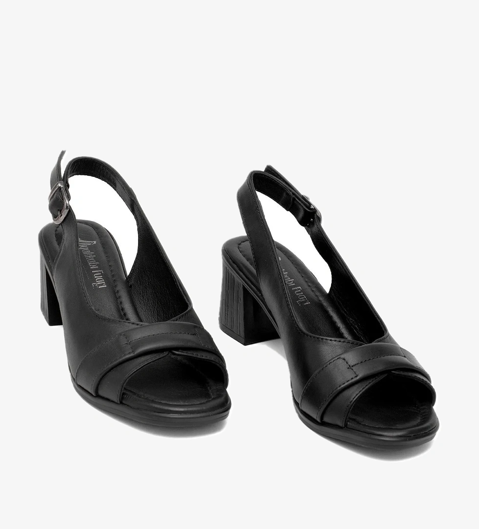 Elit Koc22-18 Kadın Hakiki Deri Topuklu Sandalet Siyah