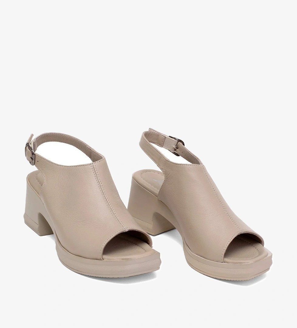 Elit Koc50-05 Kadın Hakiki Deri Topuklu Sandalet Bej - Görsel 1