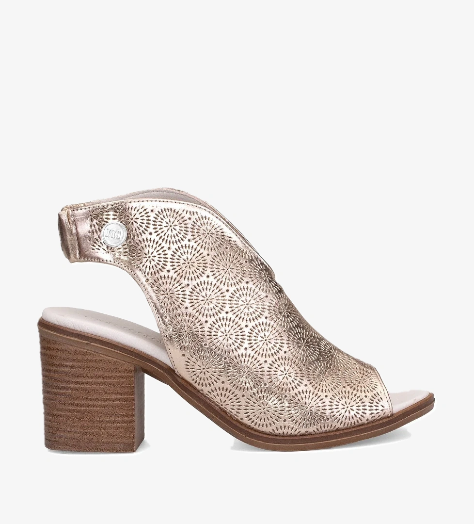 D25YS-2915 Kadın Hakiki Deri Topuklu Sandalet Dore