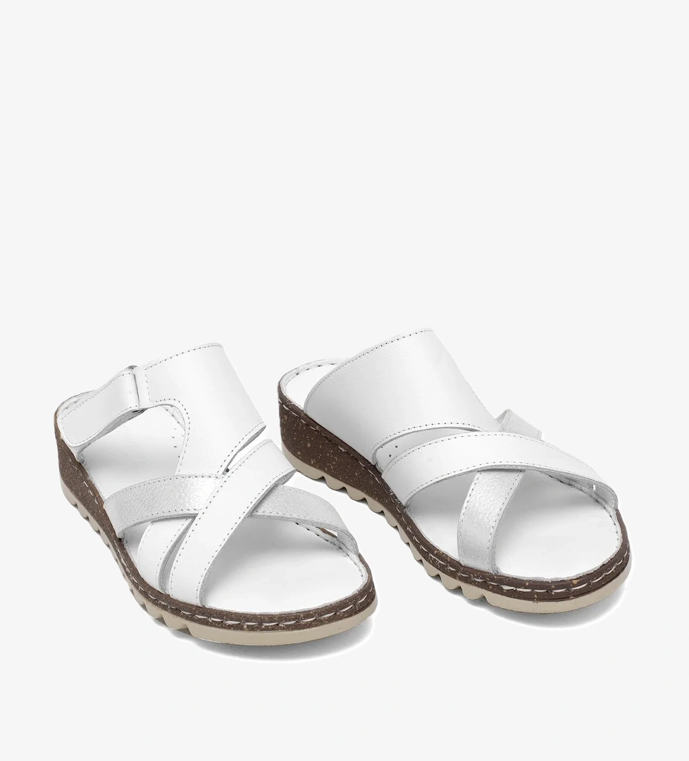 Ayakkabı Fuarı Elit Rhm012 Kadın Hakiki Deri Ortopedik Düz Terlik Beyaz Taba model görseli