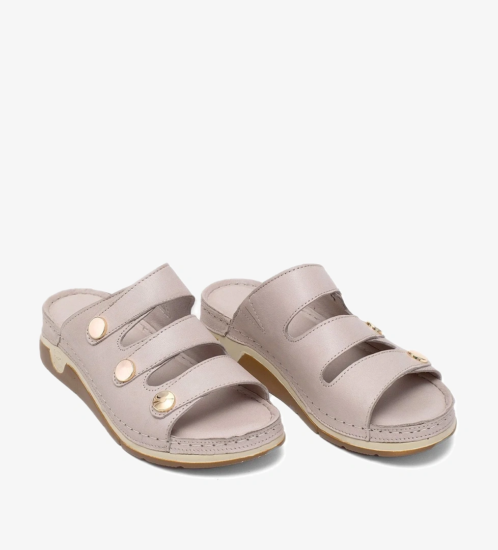 Elit RhmM-15 Kadın Hakiki Deri Ortopedik Düz Terlik Gri