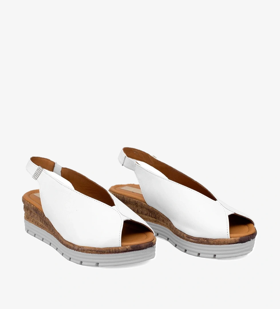 Elit Zeyn8094 Kadın Hakiki Deri Ortopedik Dolgu Topuk Sandalet Beyaz