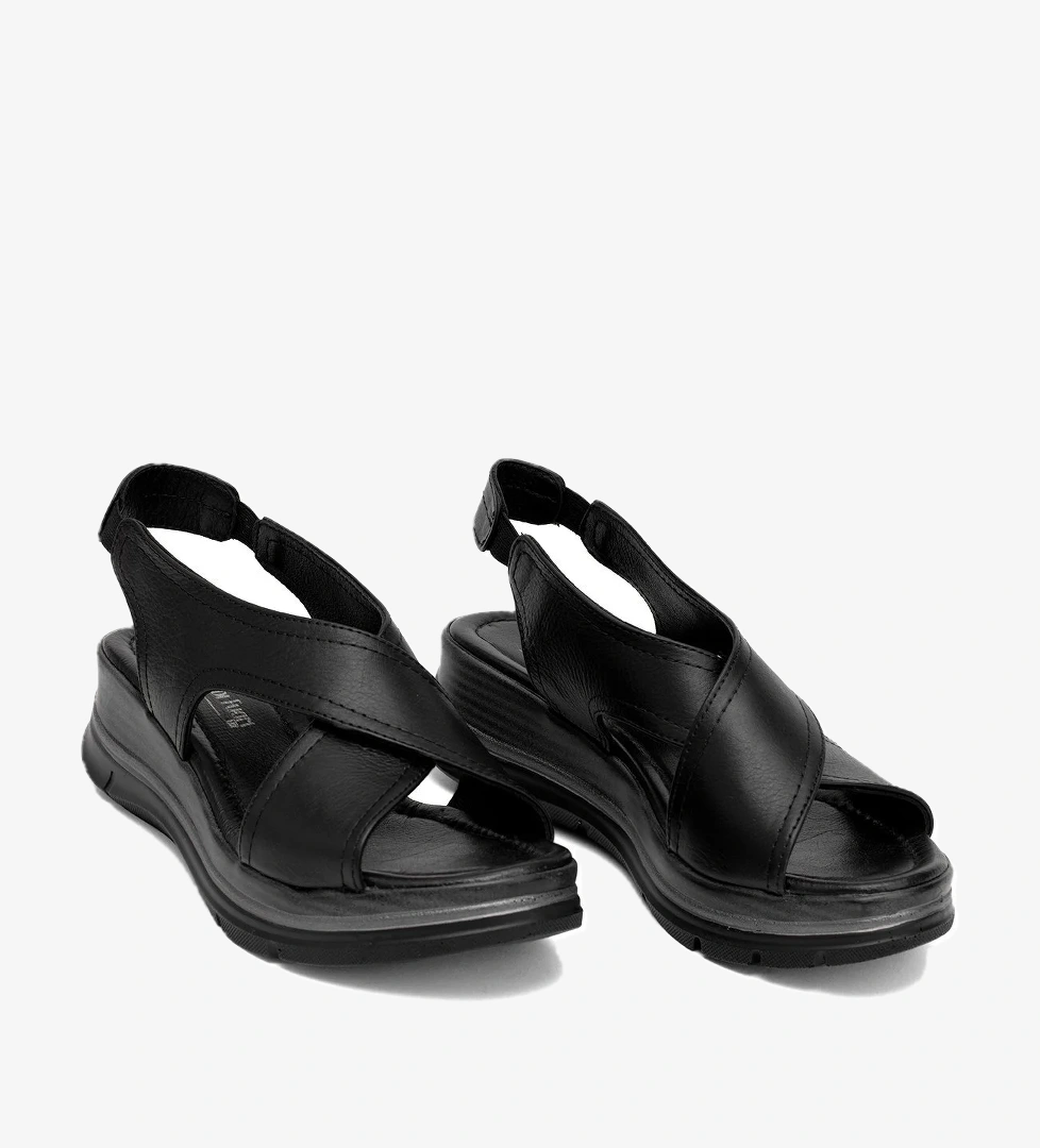 Elit Koc25-62 Kadın Hakiki Deri Dolgu Topuk Sandalet Siyah