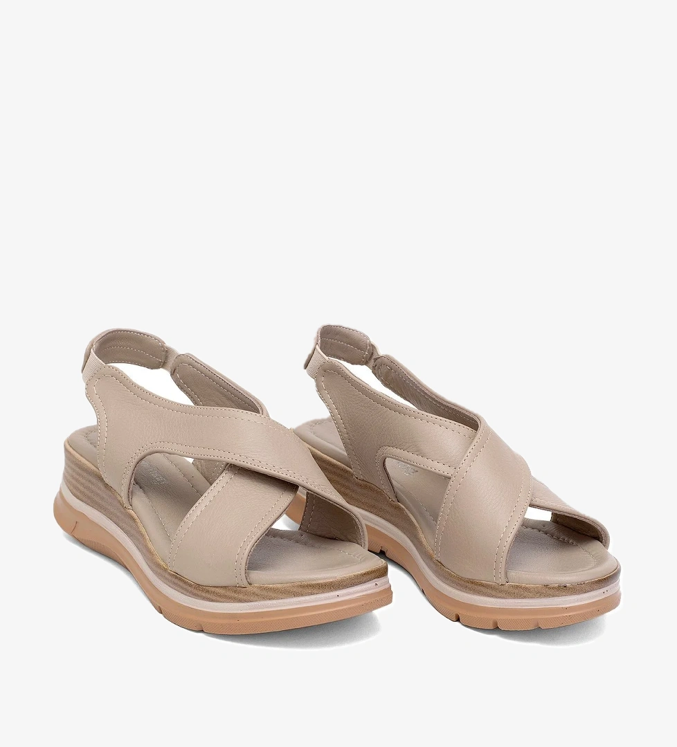 Elit Koc25-62 Kadın Hakiki Deri Dolgu Topuk Sandalet Bej - Görsel 1