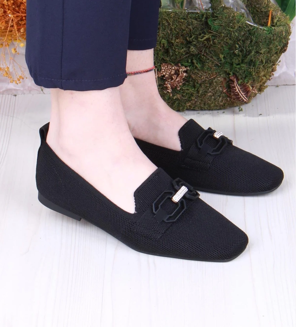 128-117 Fls Toka Detaylı Taş Detaylı Triko Kadın Babet