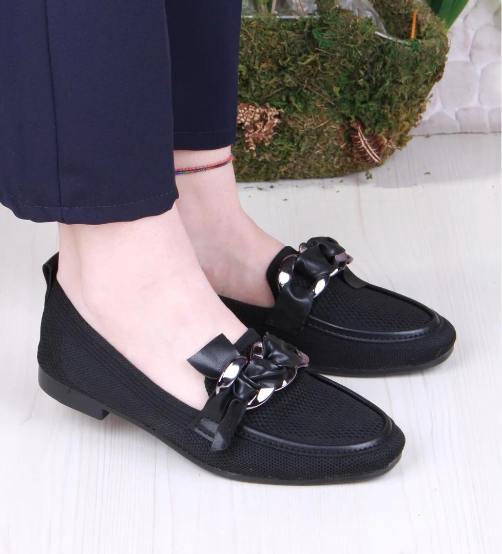 35021 Zeyn Triko Zincir Tokalı Yumuşak Rahat Kadın Babet - Görsel 1