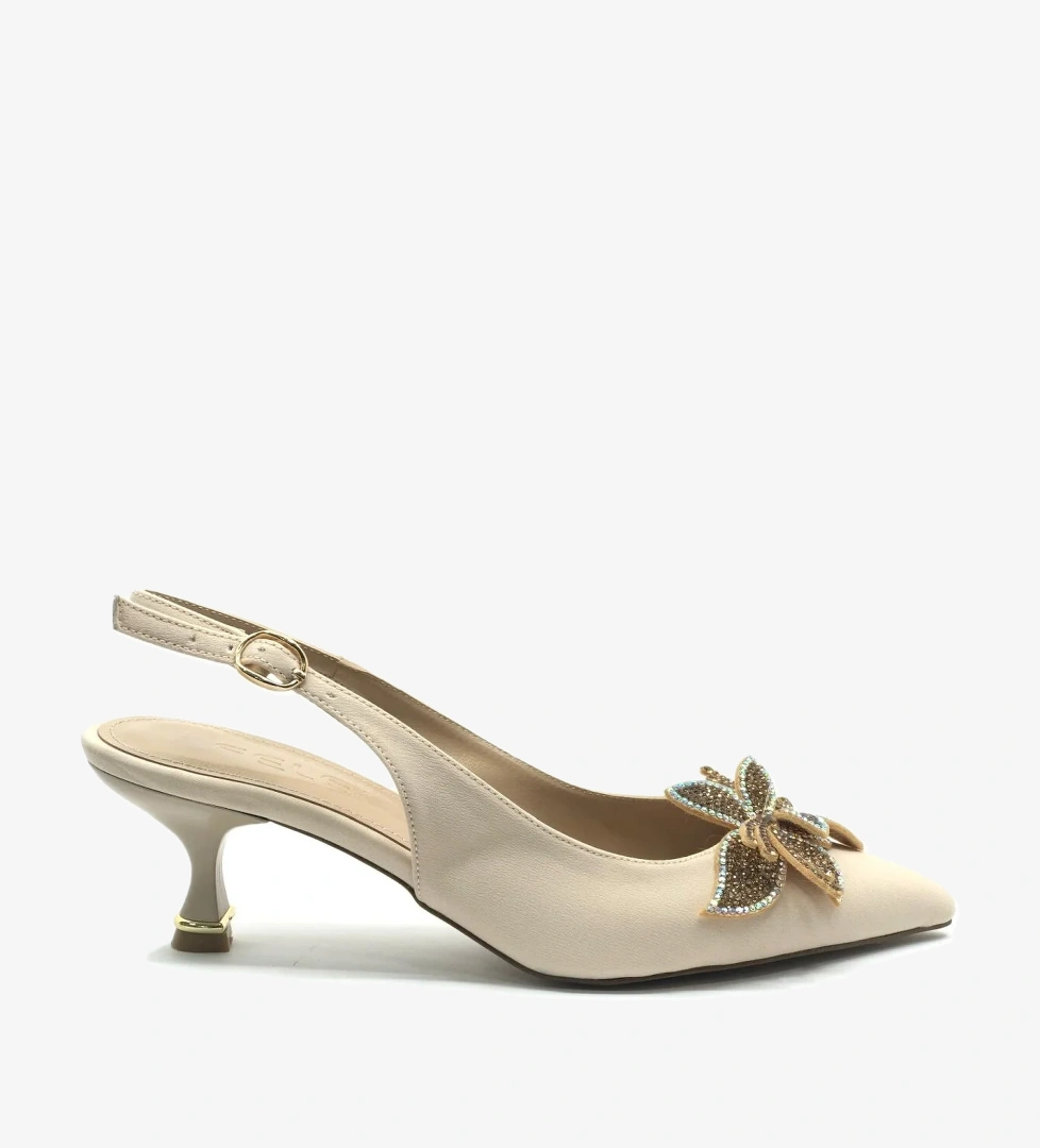 Çiçek Taş Toka Detaylı Arkası Açık Stiletto Kadın Topuklu Ayakkabı - Görsel 1