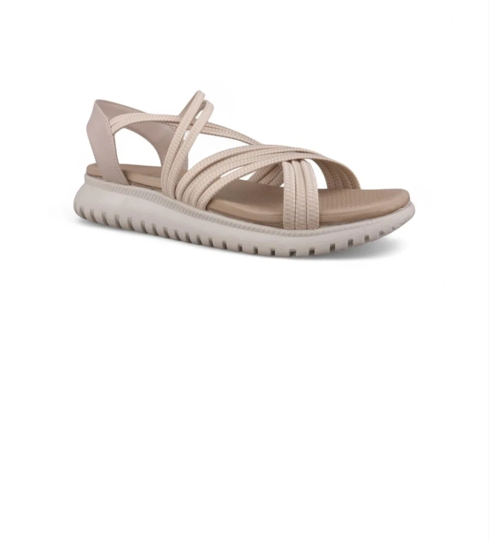 Kadın Günlük Sandalet - Bej, Deri