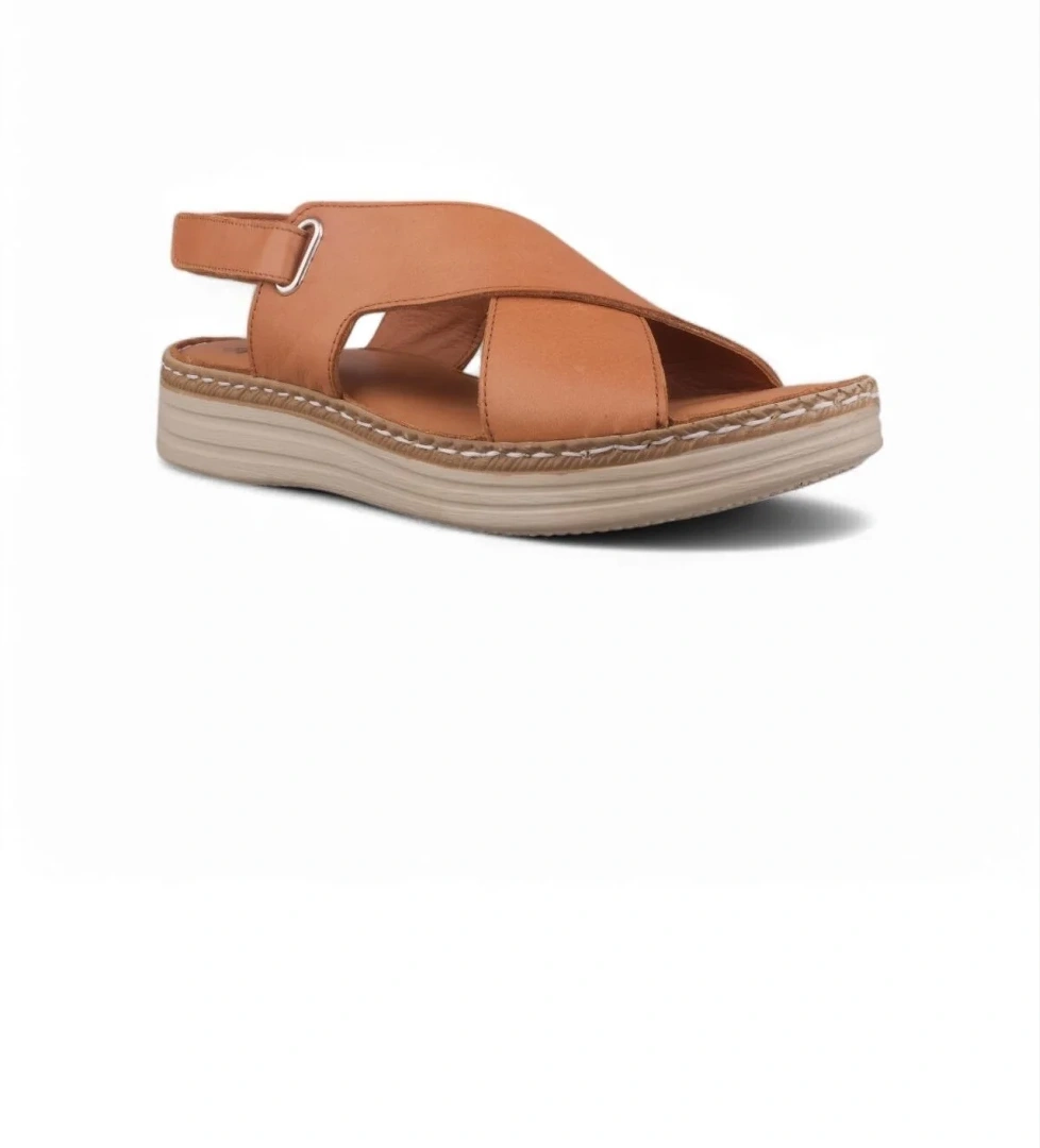 Kadın Günlük Sandalet - Taba, Deri