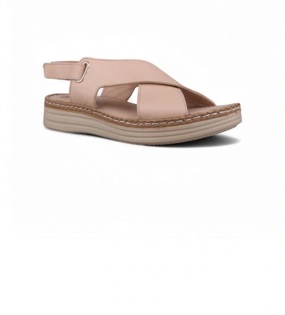 Kadın Günlük Sandalet - Bej, Deri