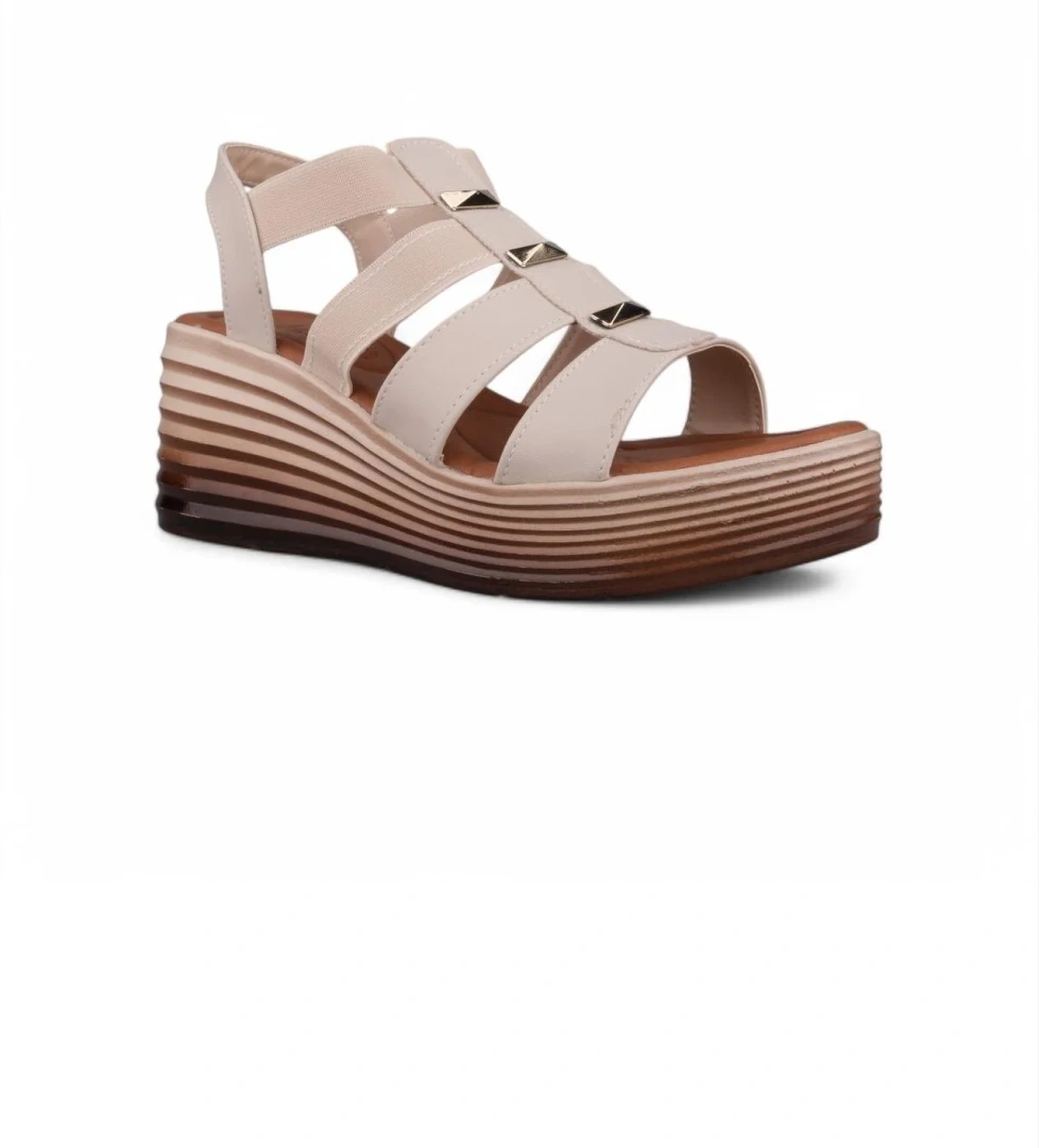 Kadın Günlük Sandalet - Bej, Deri