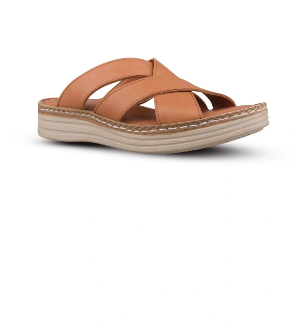 Kadın Günlük Terlik - Taba, Deri