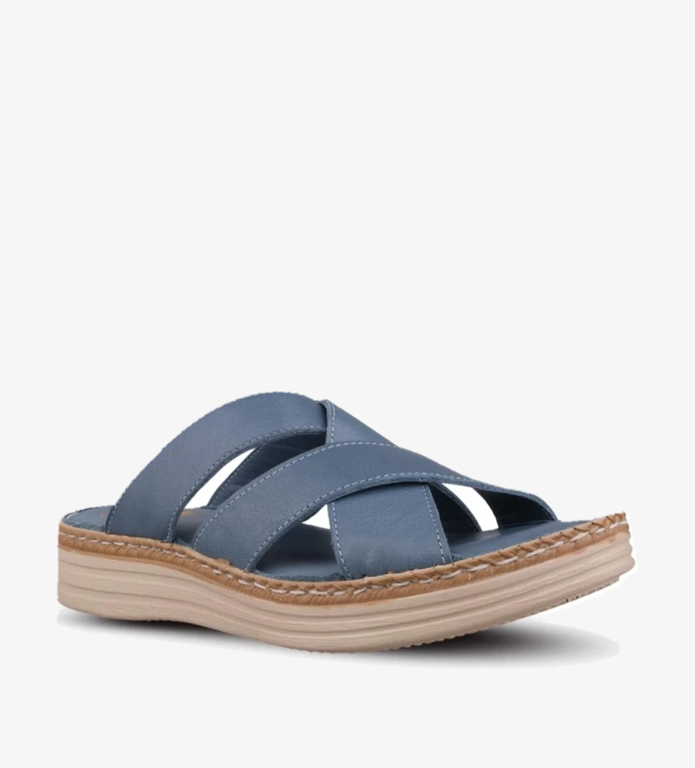 Kadın Günlük Terlik - Mavi, Deri