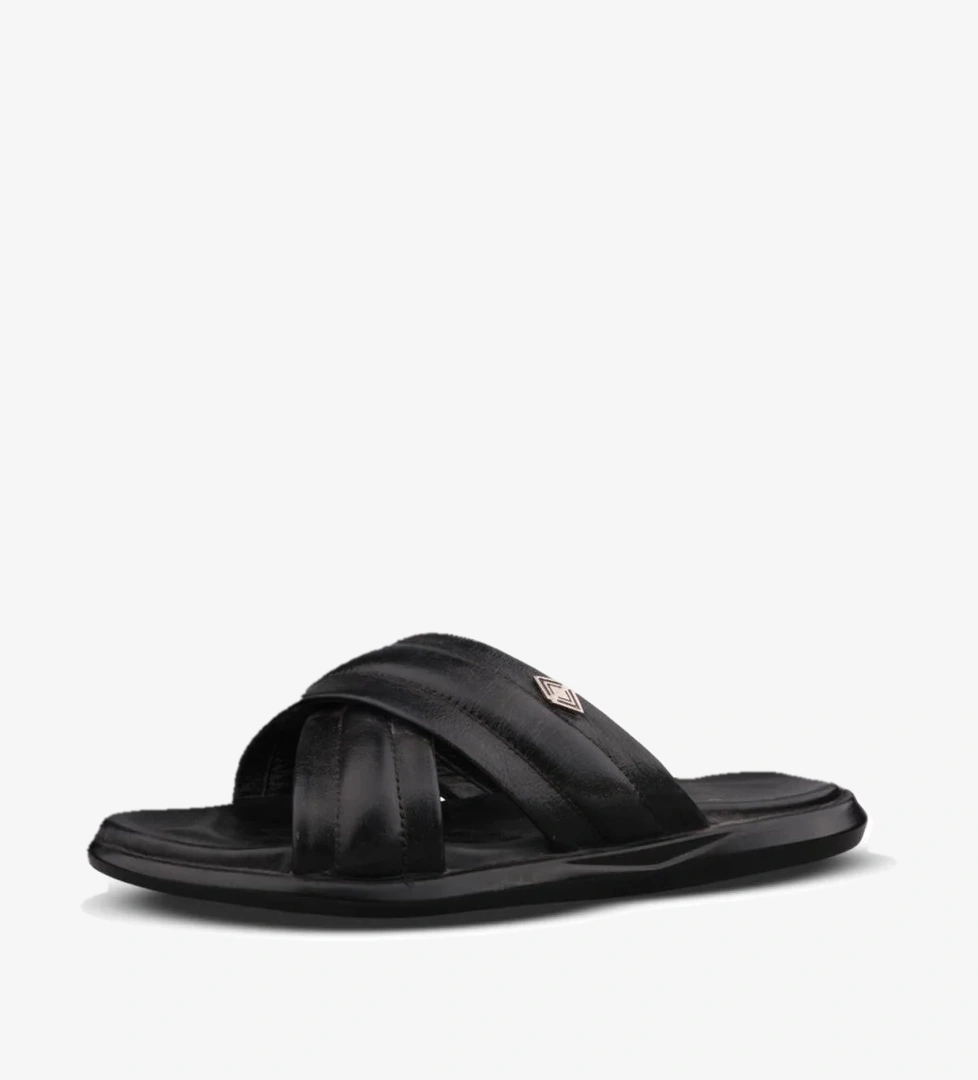 Erkek Günlük Terlik - Siyah, Deri