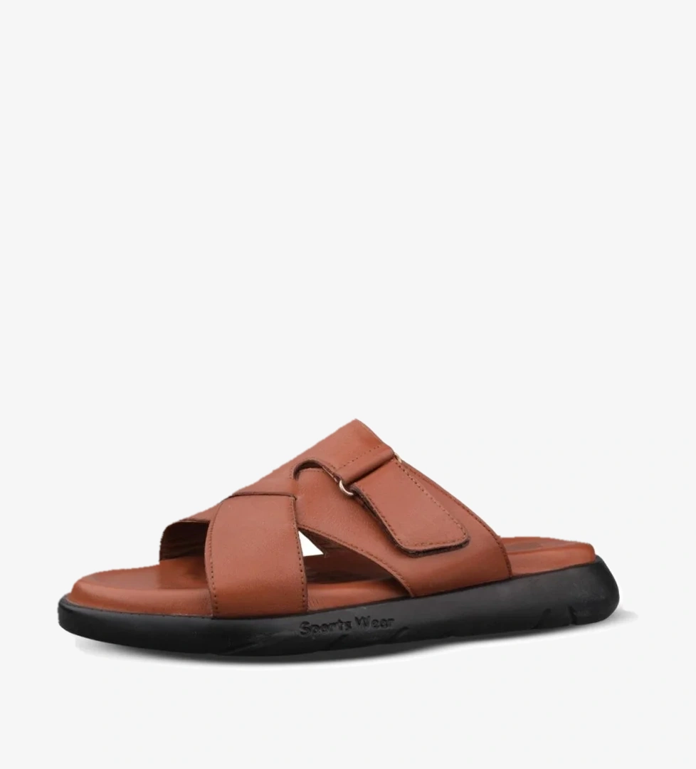 Erkek Günlük Terlik - Taba, Deri