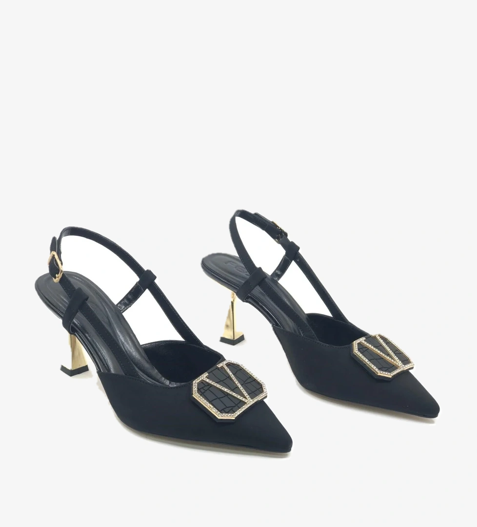 V Toka Detaylı Arkası Açık Stiletto Kadın Topuklu Ayakkabı