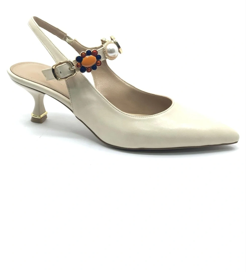 İnci Toka Detaylı Arkası Açık Stiletto Kadın Topuklu Ayakkabı - Görsel 1