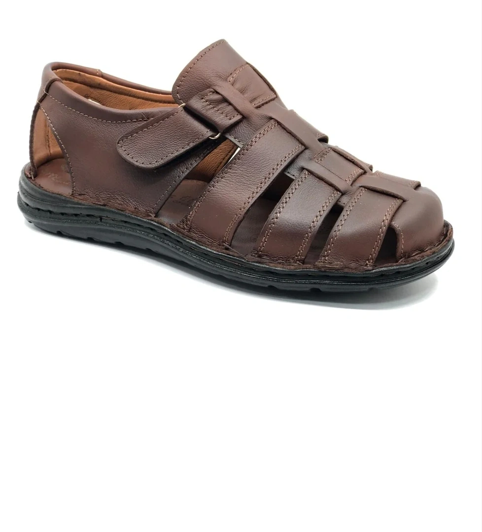 %100 Hakiki Deri Tam Ortapedik Erkek Sandalet - Görsel 1
