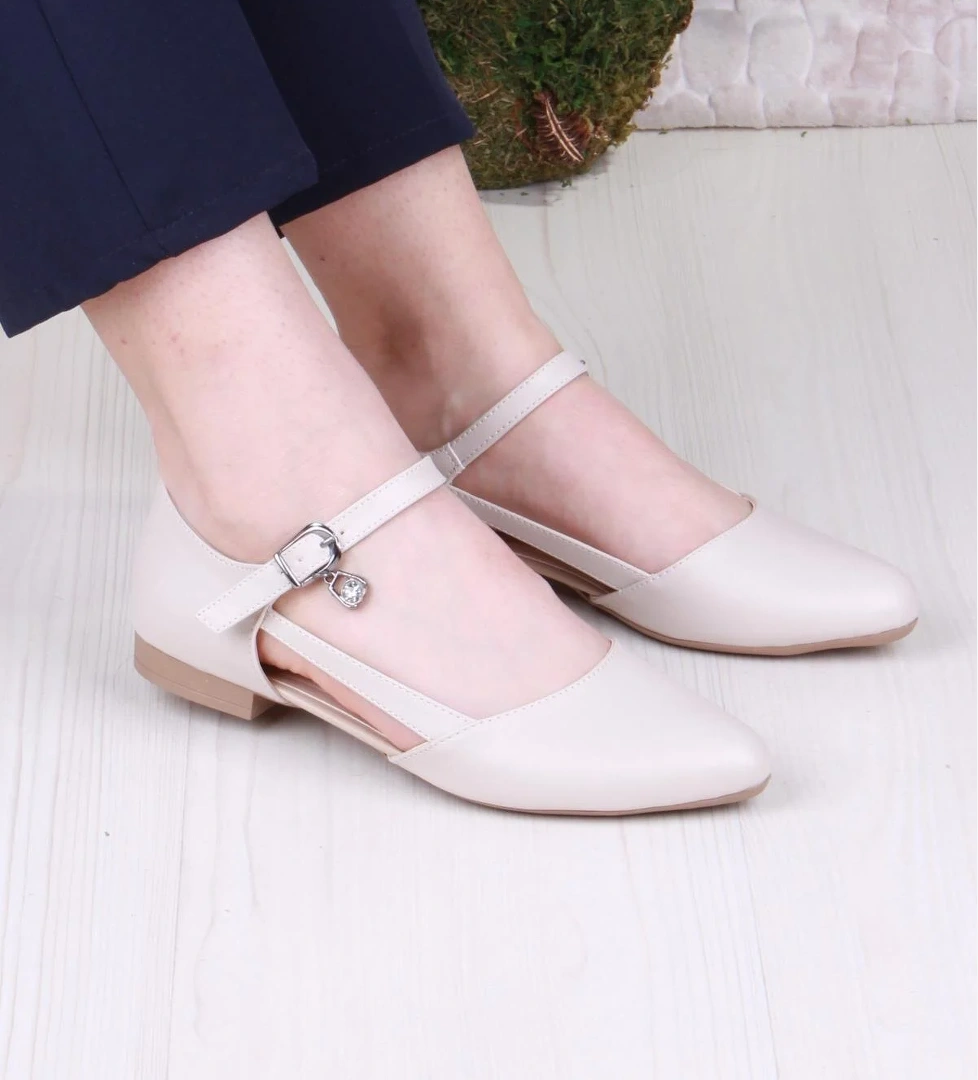 01-634 Soft Toka Detaylı Şık Ev İş Ofis Rahat Günlük Ayakkabı Kadın Babet - Görsel 1