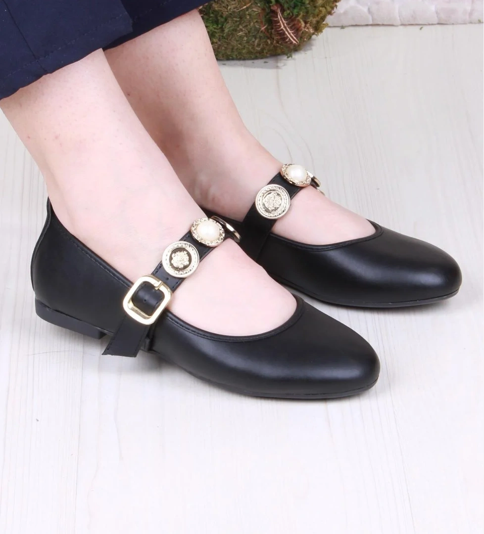 01-633 Soft Toka Detaylı Şık Ev İş Ofis Rahat Günlük Ayakkabı Kadın Babet - Görsel 1