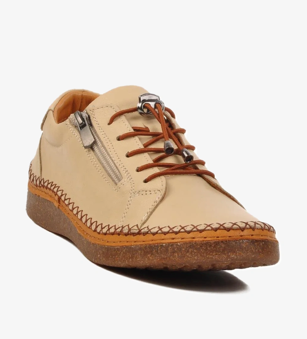 Bej Hakiki Deri Anatomik Kadın Casual Ayakkabı AY8207 Z