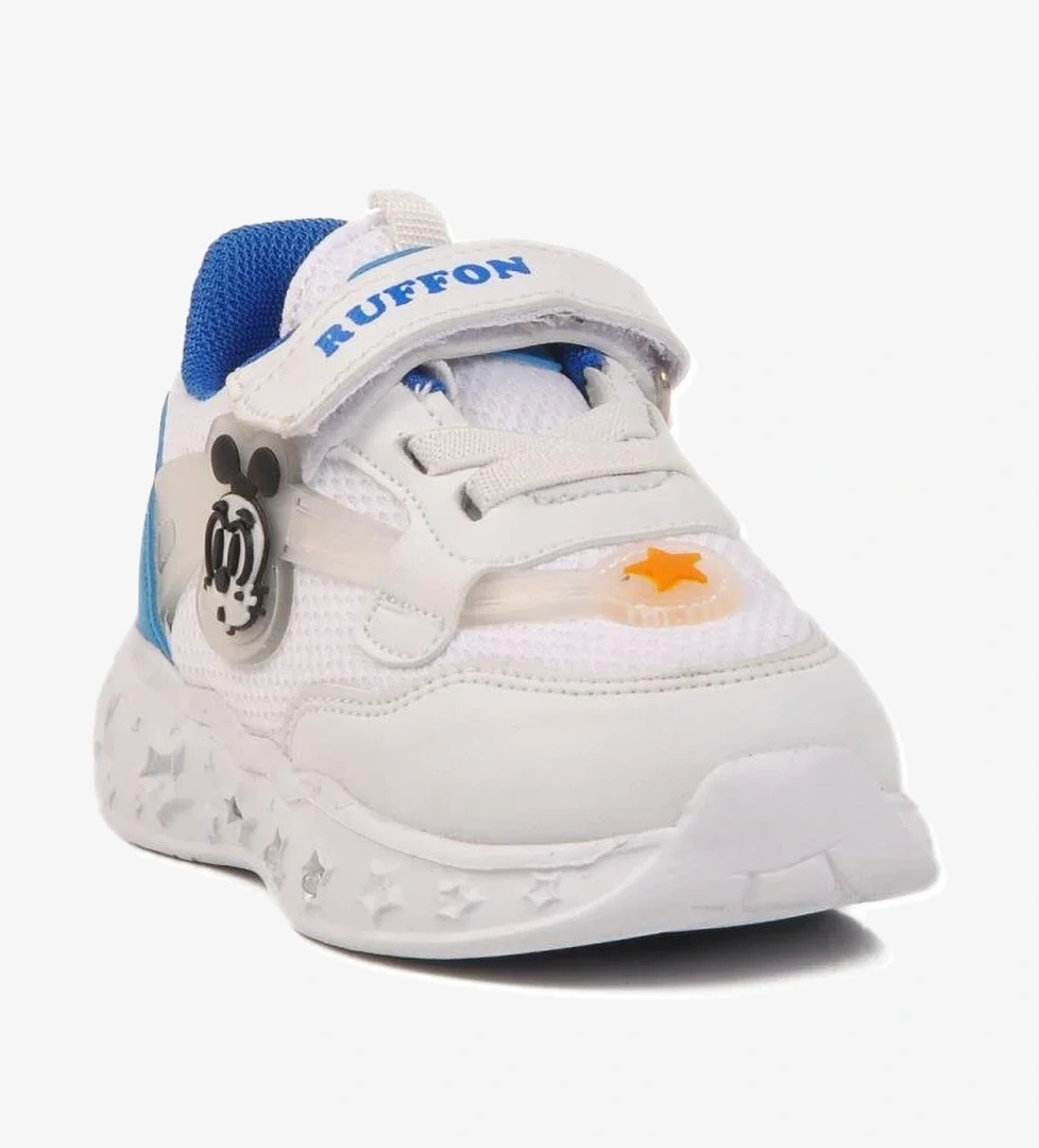 Beyaz Mavi Cırtlı Işıklı Hafif Unisex Çocuk Spor Ayakkabı B