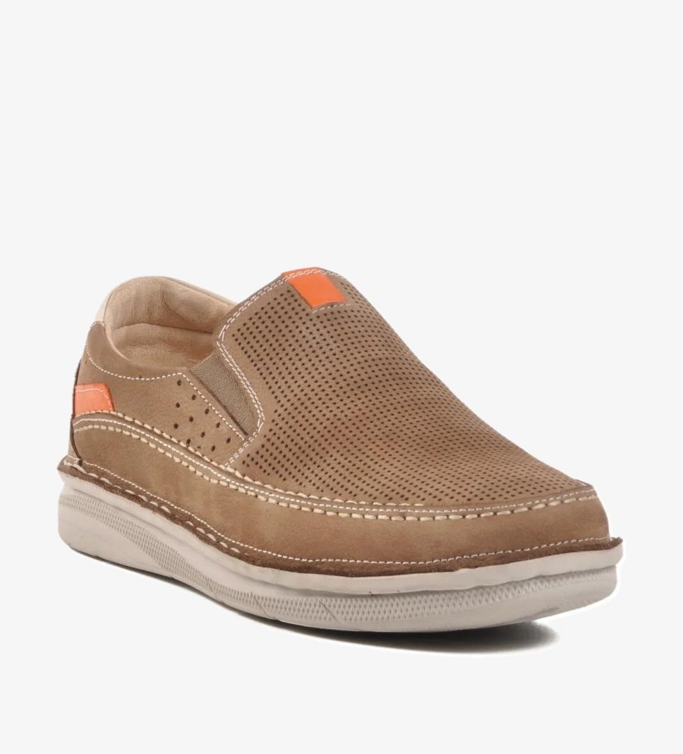 Kum Nubuk Hakiki Deri Bağcıksız Erkek Casual Ayakkabı 2628 M