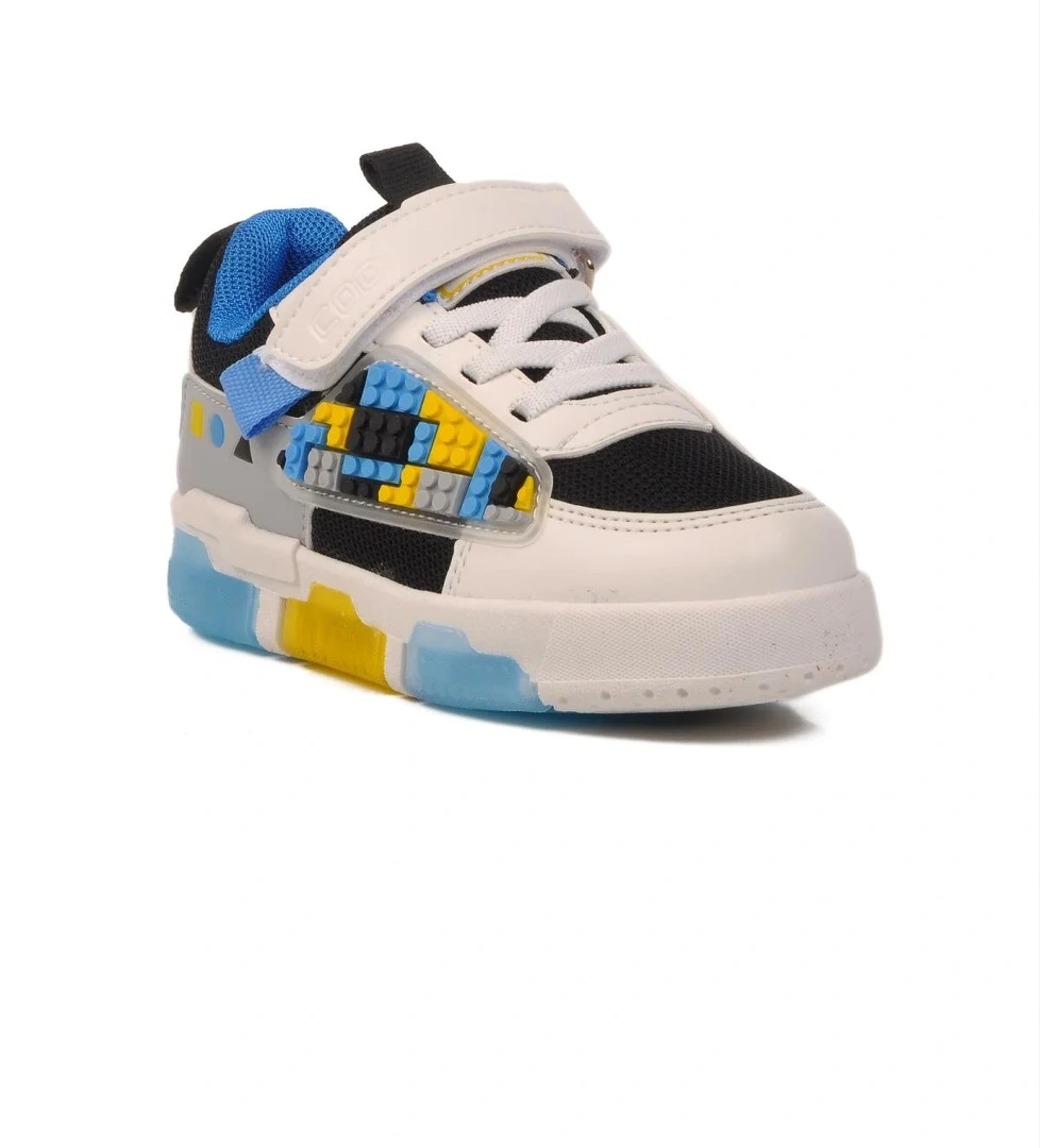 Siyah Beyaz Cırtlı Unisex Çocuk Spor Ayakkabı Legos P - Görsel 1