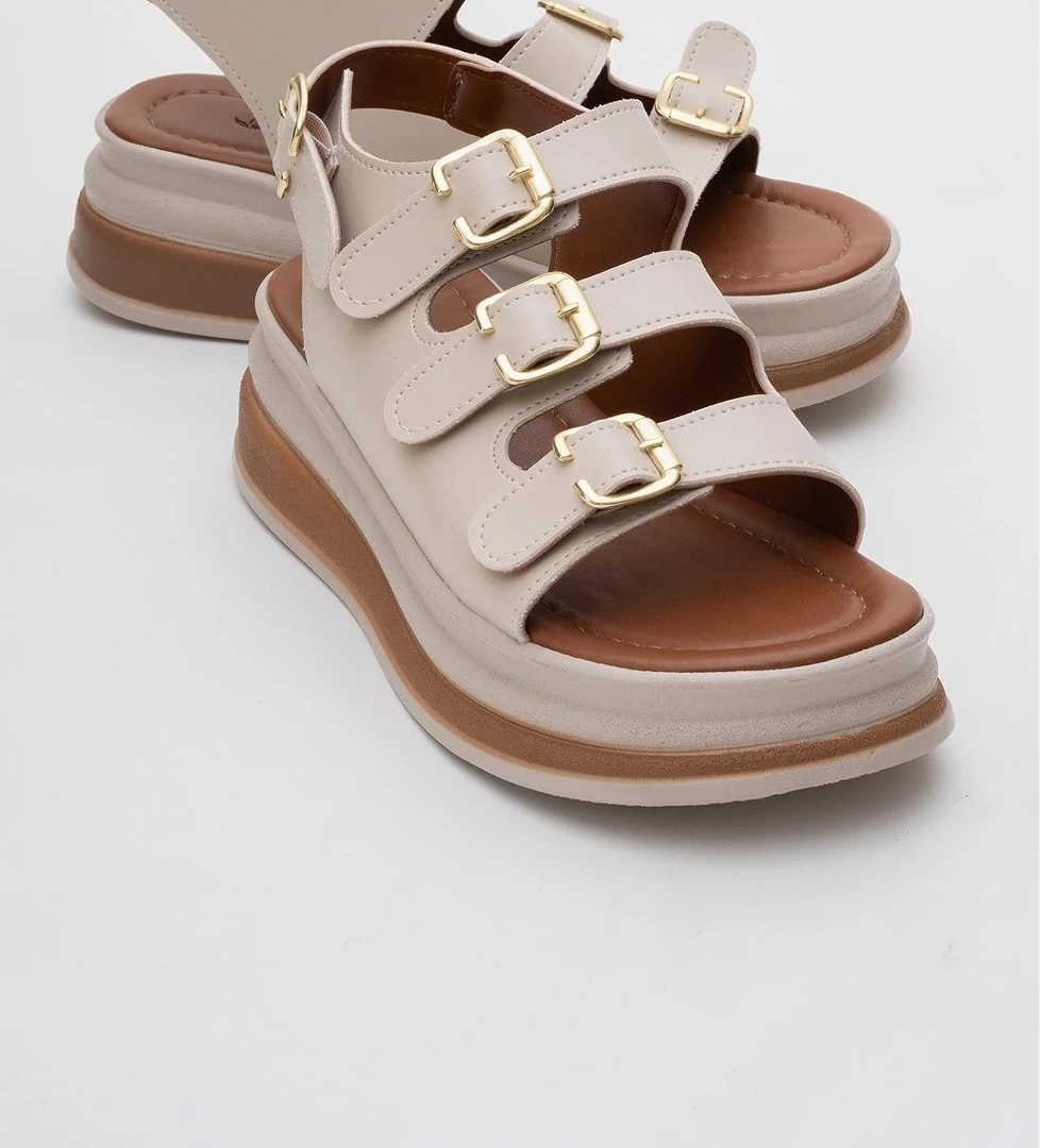 Kadın Tokalı Sandalet BEJ - Görsel 1