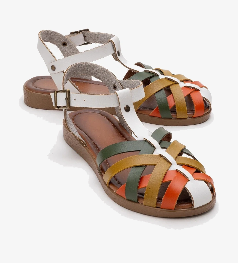 Çapraz Biyeli Kadın Sandalet BEYAZ GARNİ - Görsel 1