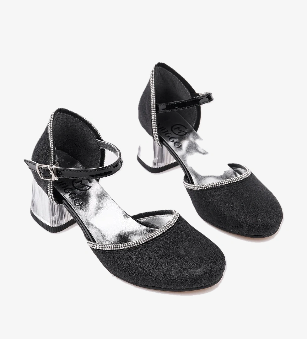 BLOSSOM Bilekten Bağlamalı Simli Işıklı Kız Çocuk Kısa Topuklu Ayakkabı