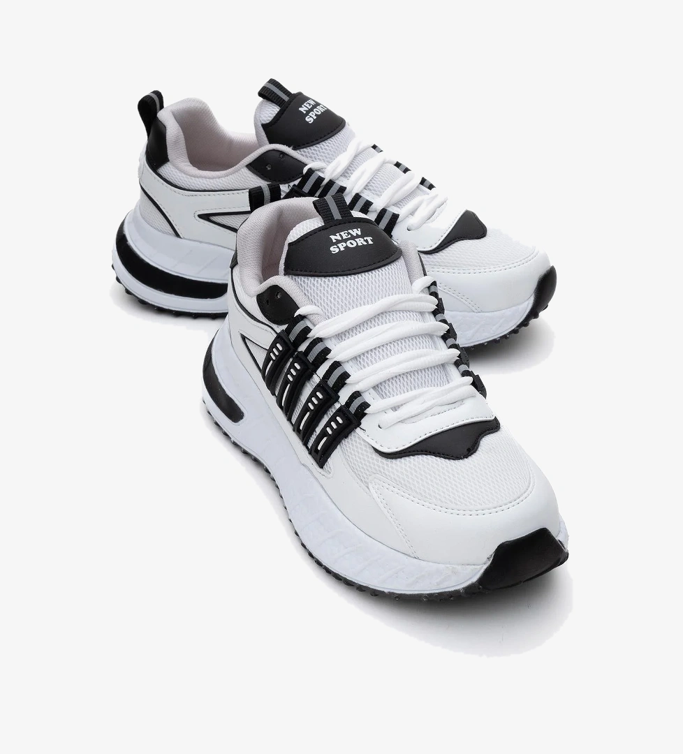 Anorak Bağcıklı Kadın Spor Ayakkabı BEYAZ SİYAH