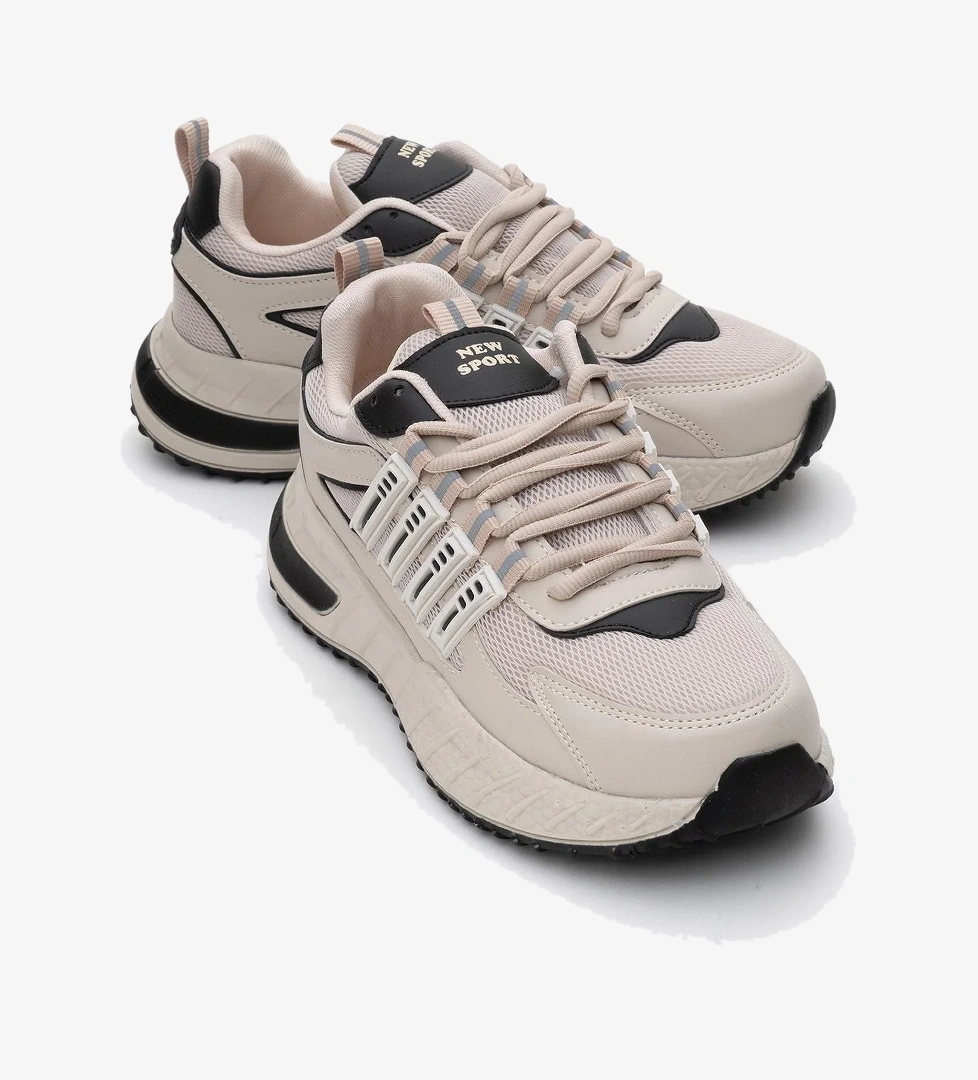 Anorak Bağcıklı Kadın Spor Ayakkabı BEJ SİYAH - Görsel 1