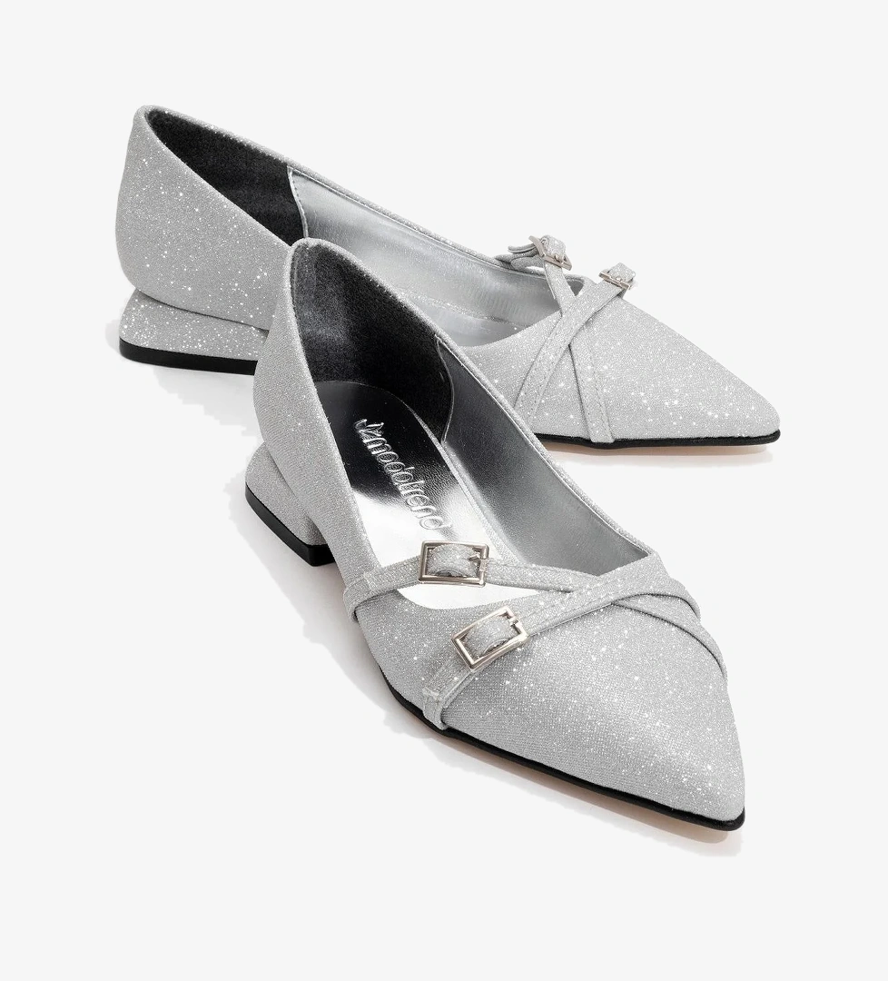 Kadın Çapraz Kemer Günlük Ayakkabı GÜMÜŞ SİM