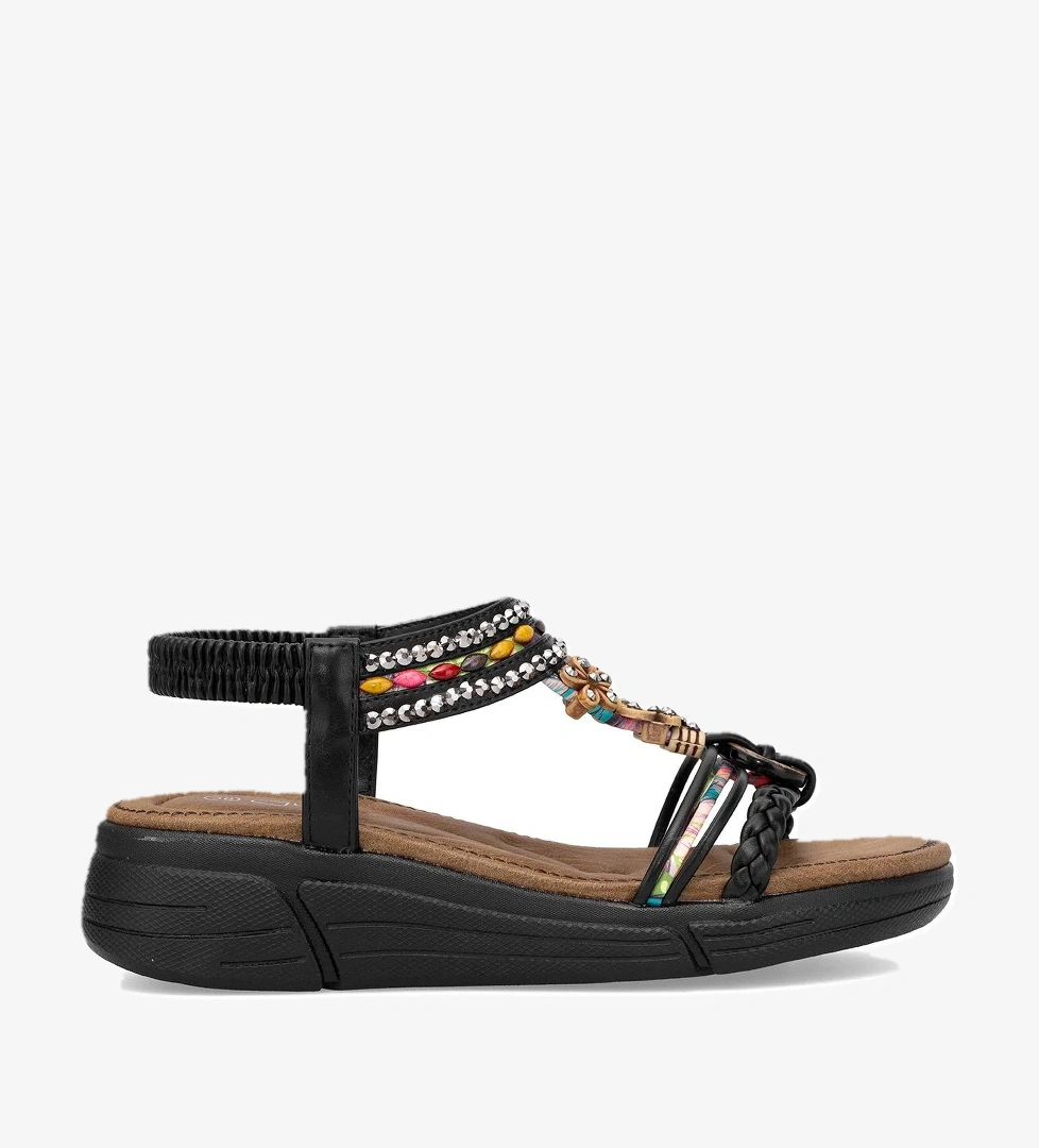 25Y154-4 Kadın Taşlı Dolgu Topuk Sandalet Siyah - Görsel 1