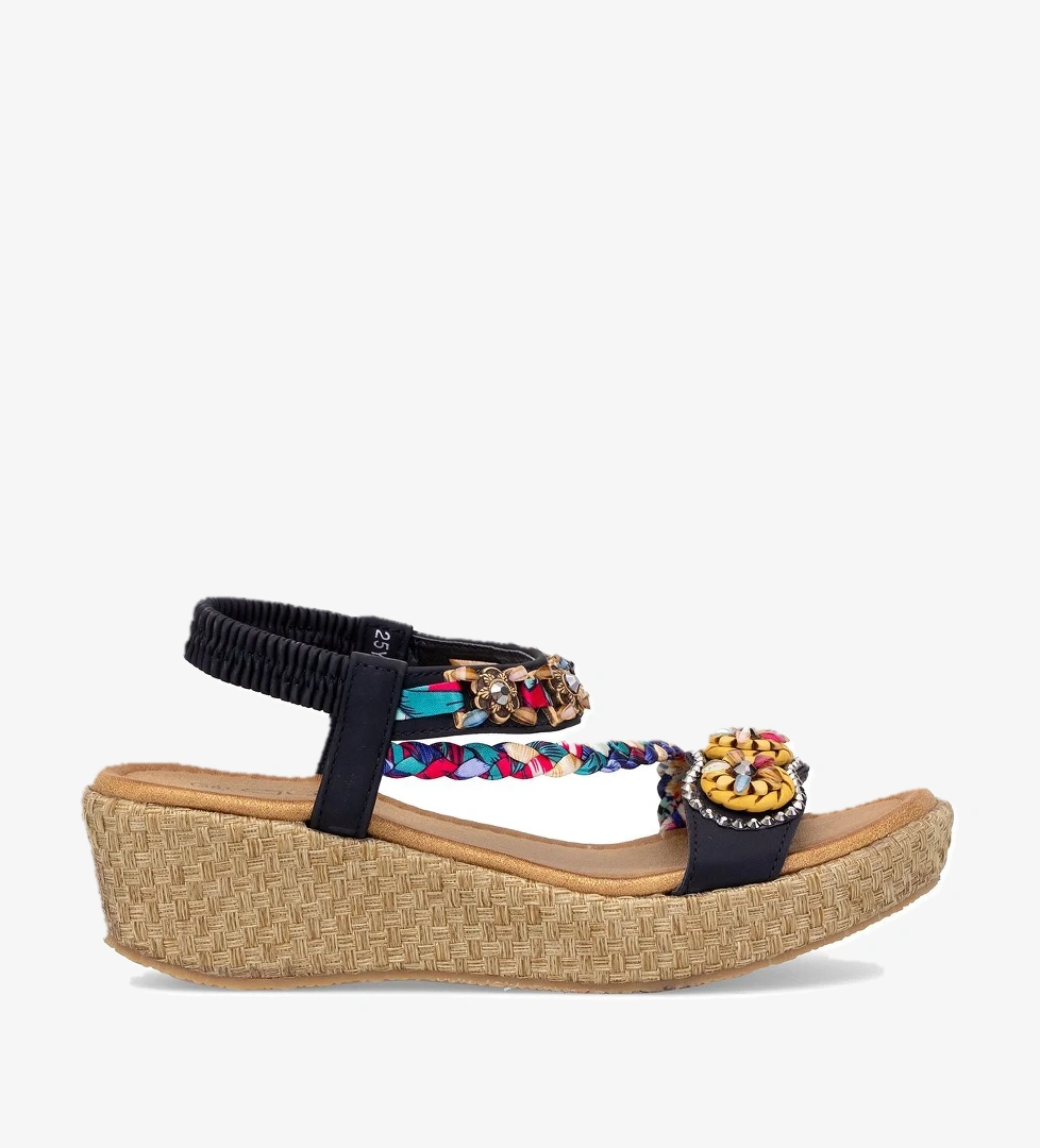 25Y153-2 Kadın Taşlı Düz Sandalet Siyah